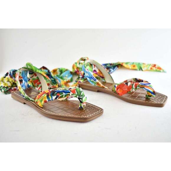 Christian Louboutin Niloofar Flat Satin Lace Up Tie Floral Multicolor Sandal 35 - Picture 5 of 12